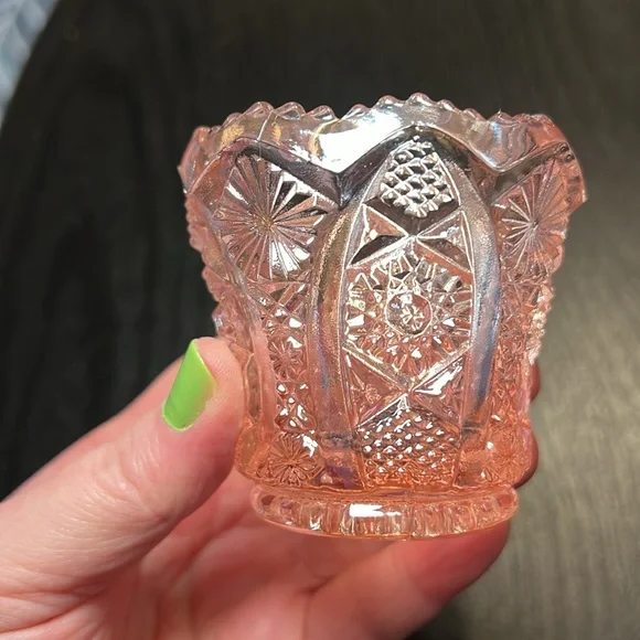 Vintage Imperial Glass Octagon Pink Carnival Glass Toothpick Holder - Picture 5 of 9